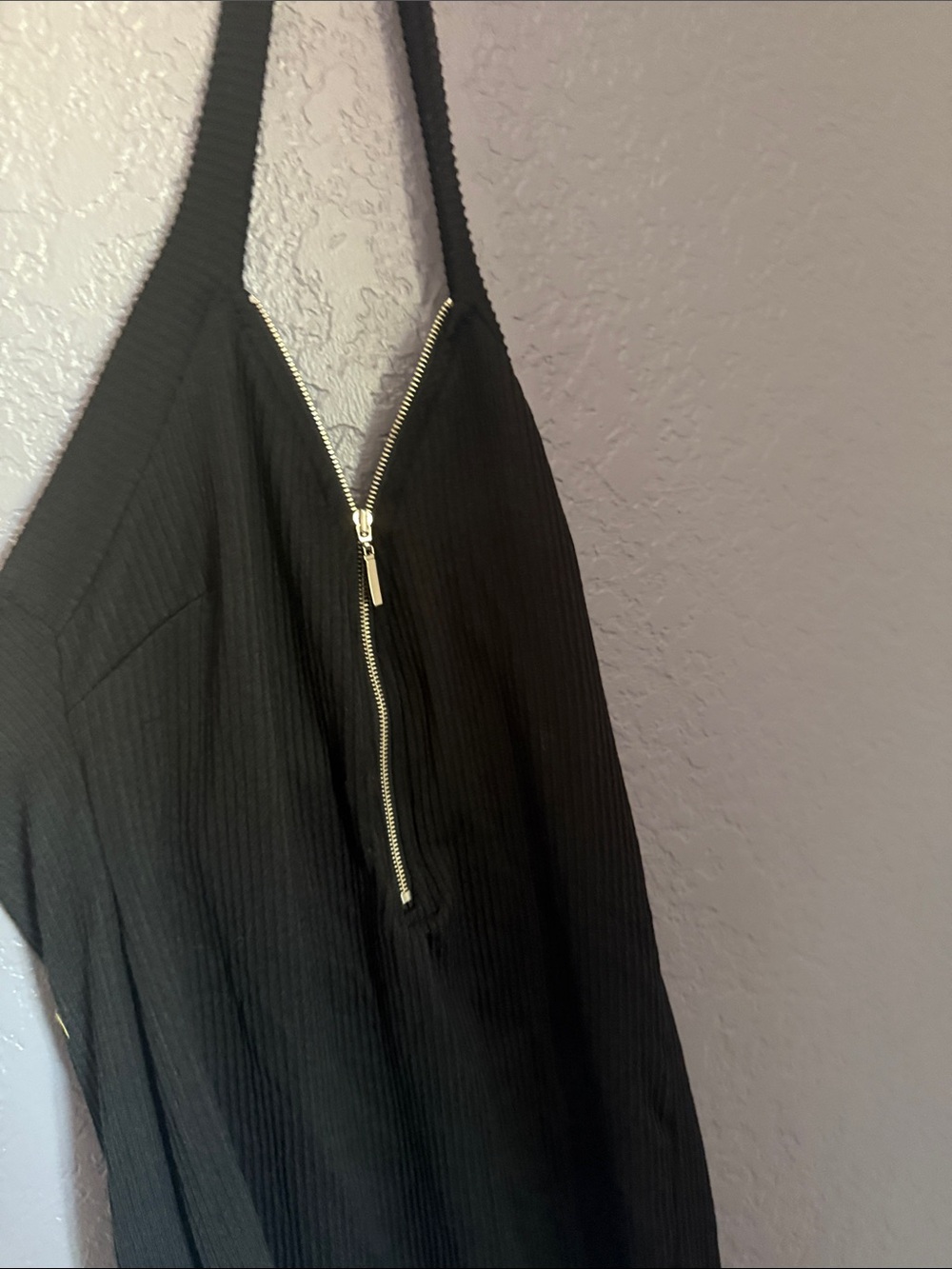 Black Mini Dress with Gold Zip Detail